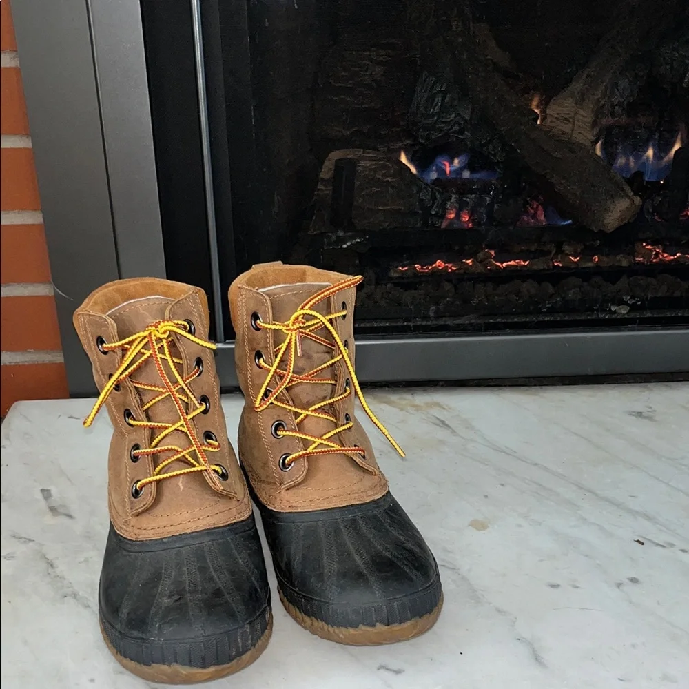 Sorel Brown and Black Waterproof Duck Boots with‎ Yellow Laces